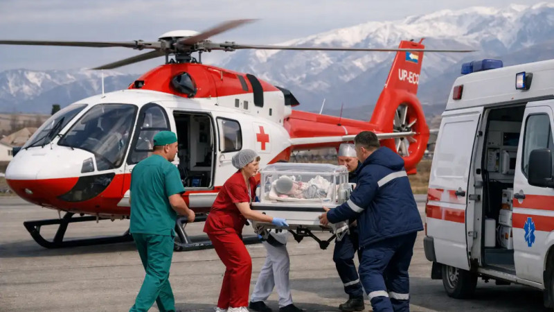 Санитарлық авиацияның жедел көмегі: Қордайдан жаңа туған сәби тікұшақпен облыстық ауруханаға жеткізілді